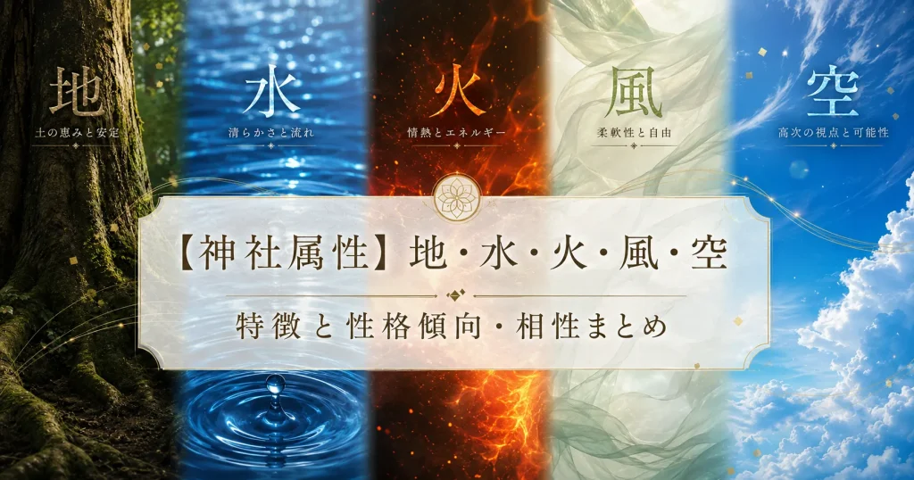 アイキャッチ画像 神社属性 地・水・火・風・空 特徴と性格傾向、相性まとめ